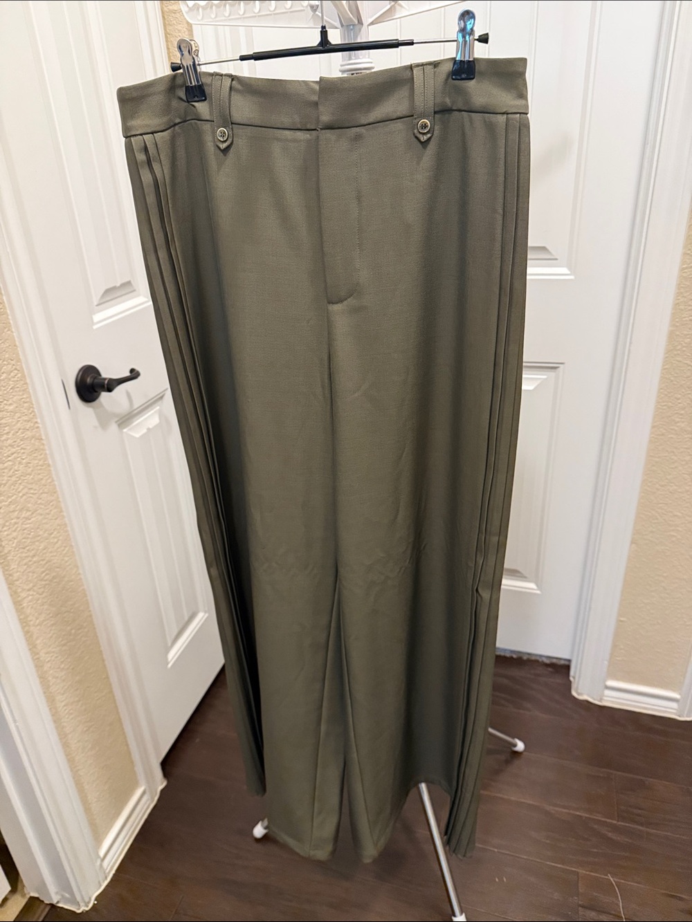 Commense Olive Green Pleated Dress Pants